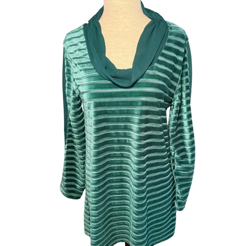 Soft Surroundings Velvet Emerald‎ and White Striped Top Sz XS
